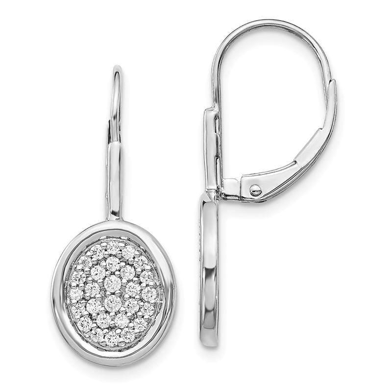 14k White Gold Diamond Fancy Oval Leverback Earrings - Seattle Gold Grillz