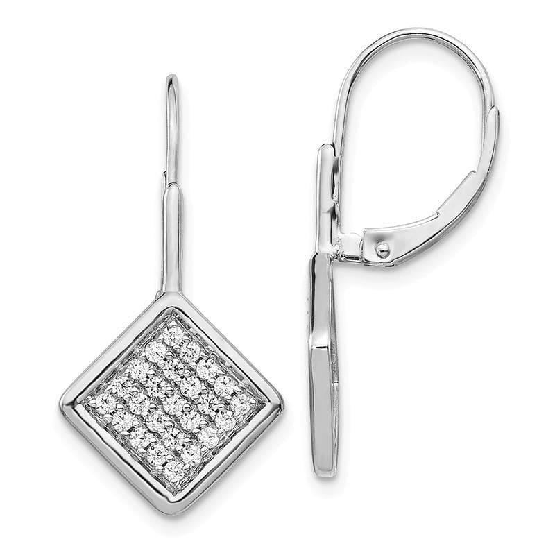 14k White Gold Diamond Fancy Square Leverback Earrings - Seattle Gold Grillz