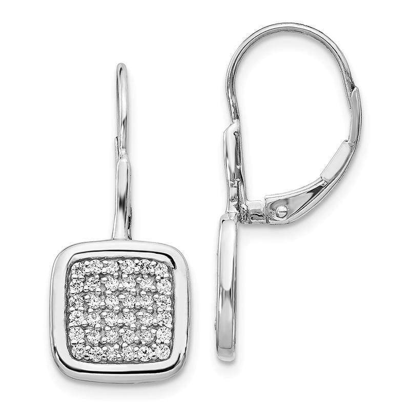 14k White Gold Diamond Fancy Square Leverback Earrings - Seattle Gold Grillz