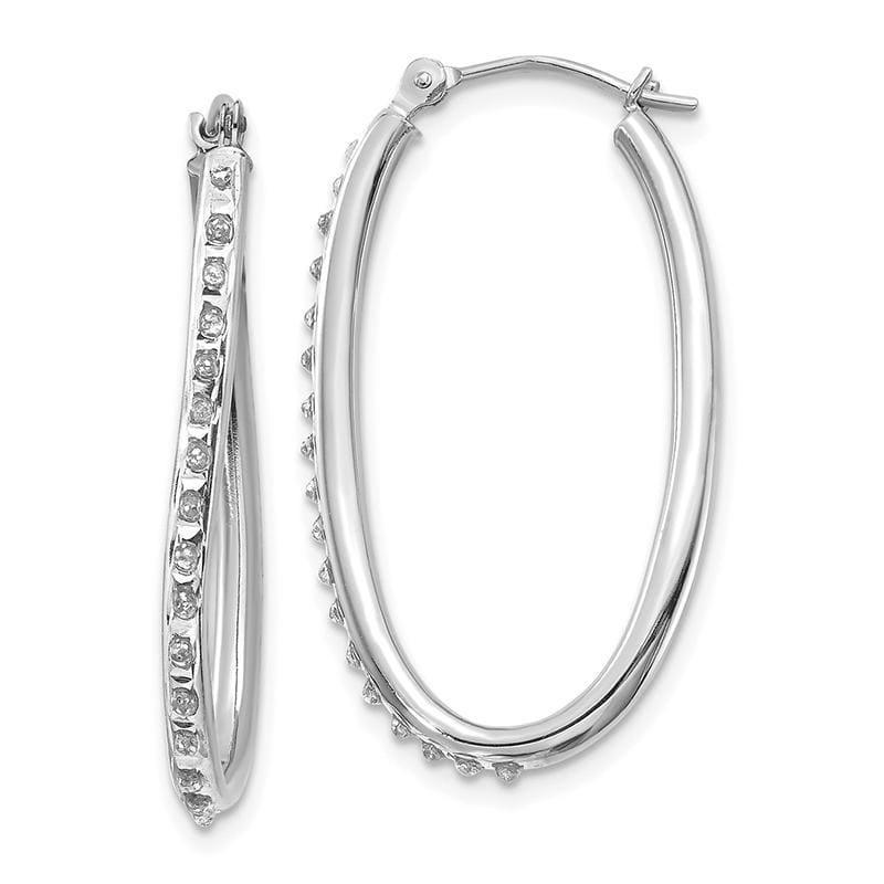 14k White Gold Diamond Fascination Oval Hinged Hoop Earrings - Seattle Gold Grillz