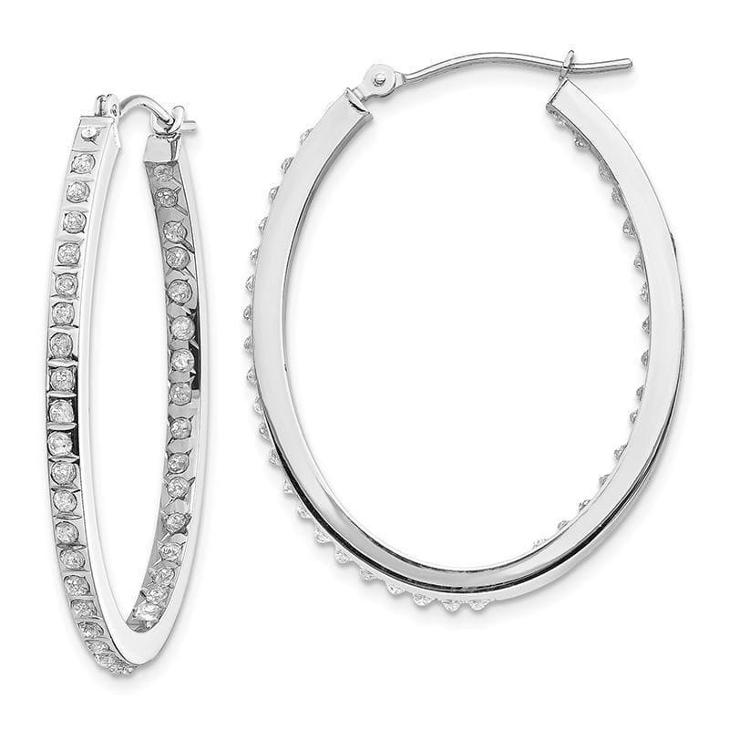 14k White Gold Diamond Fascination Oval Hinged Hoop Earrings - Seattle Gold Grillz