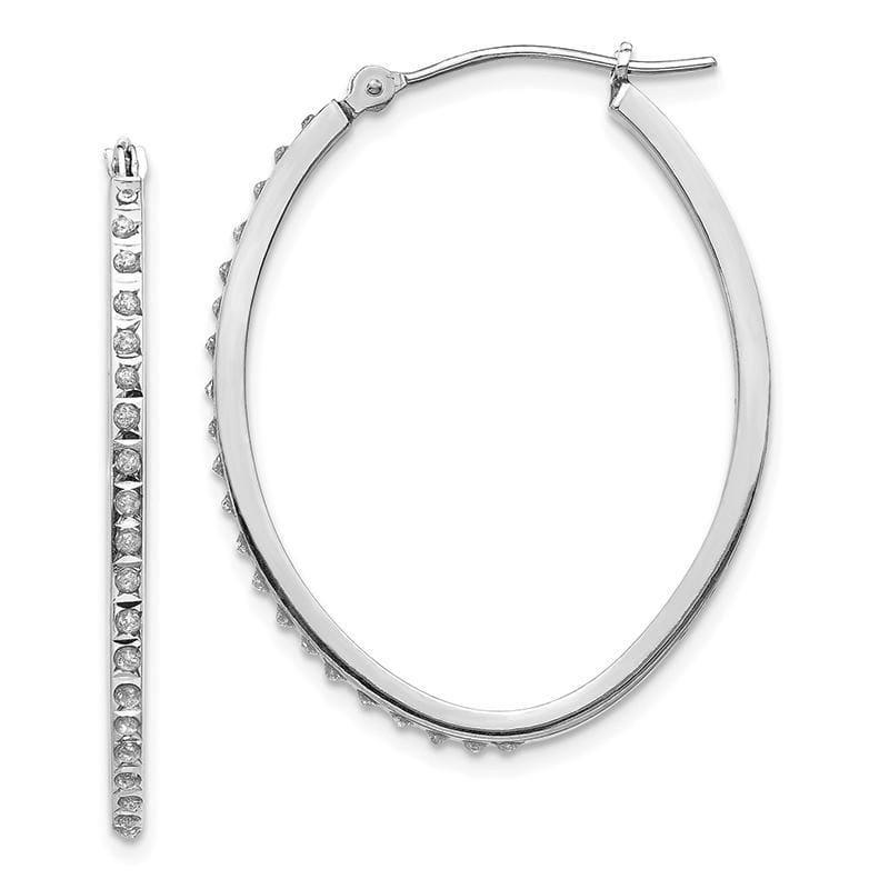 14k White Gold Diamond Fascination Oval Hinged Hoop Earrings - Seattle Gold Grillz