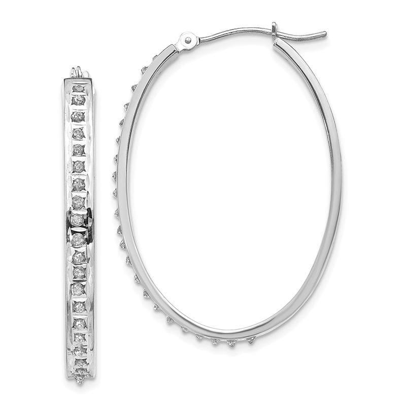 14k White Gold Diamond Fascination Oval Hinged Hoop Earrings - Seattle Gold Grillz