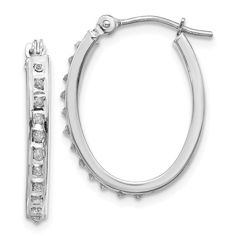 14k White Gold Diamond Fascination Oval Hinged Hoop Earrings - Seattle Gold Grillz