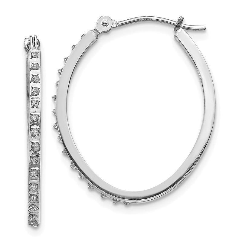 14k White Gold Diamond Fascination Oval Hinged Hoop Earrings - Seattle Gold Grillz