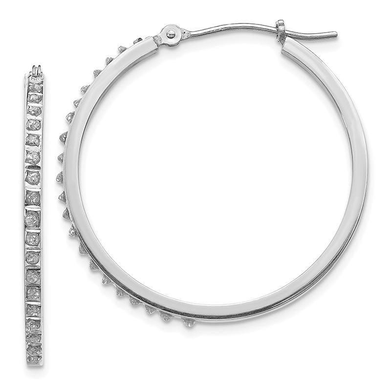 14k White Gold Diamond Fascination Round Hinged Hoop Earrings - Seattle Gold Grillz