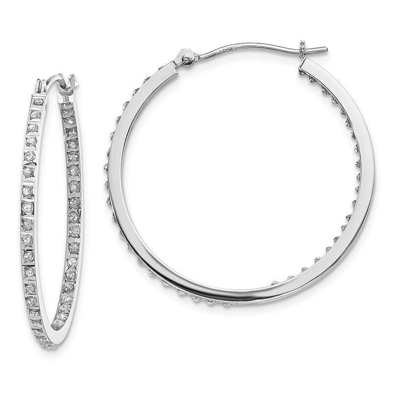 14k White Gold Diamond Fascination Round Hinged Hoop Earrings - Seattle Gold Grillz
