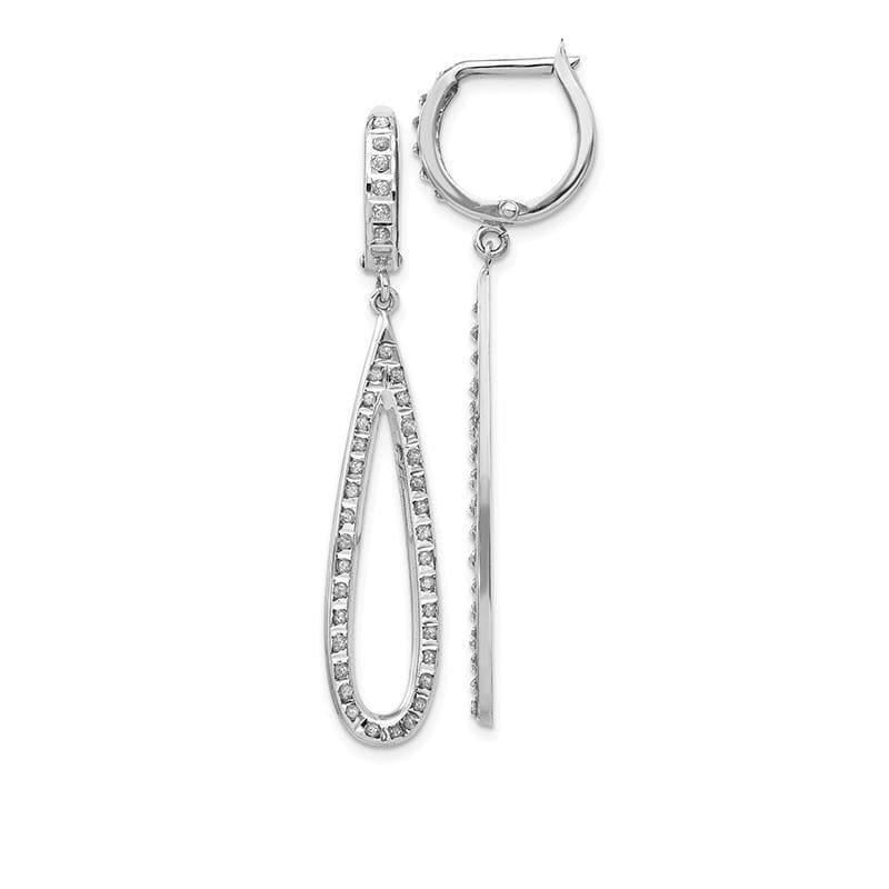 14k White Gold Diamond Fascination Teardrop Dangle on Round Hinged Hoop Ear - Seattle Gold Grillz