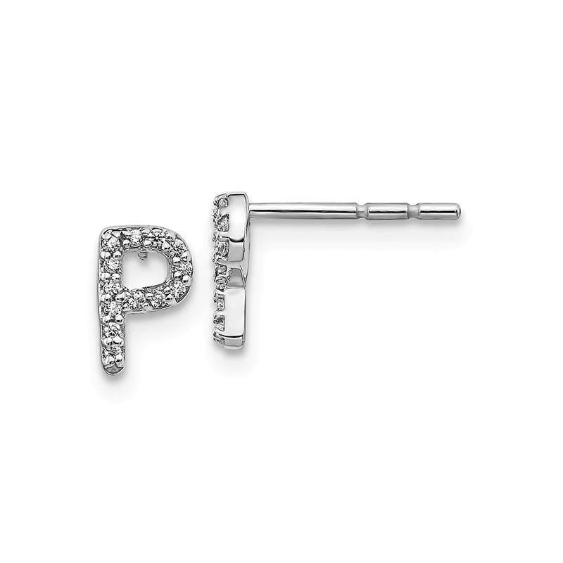 14k White Gold Diamond Initial P Earrings - Seattle Gold Grillz