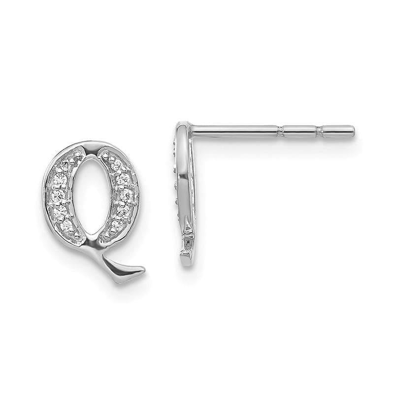 14k White Gold Diamond Initial Q Earrings - Seattle Gold Grillz