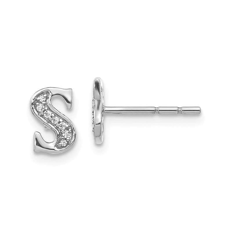 14k White Gold Diamond Initial S Earrings - Seattle Gold Grillz