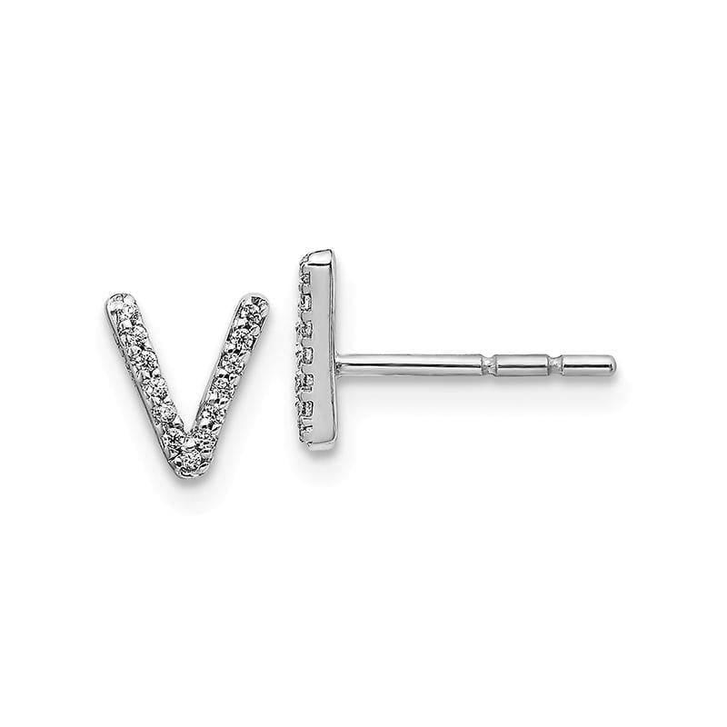 14k White Gold Diamond Initial V Earrings - Seattle Gold Grillz