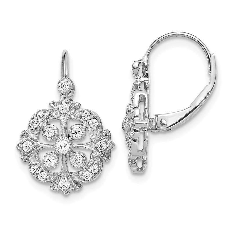 14k White Gold Diamond Leverback Earrings - Seattle Gold Grillz