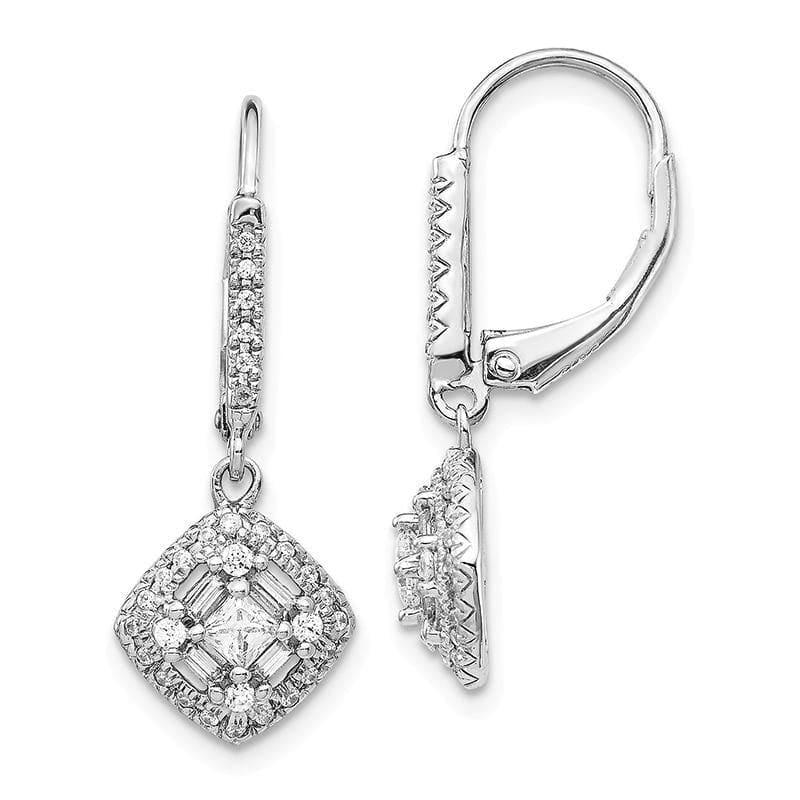 14k White Gold Diamond Leverback Earrings - Seattle Gold Grillz