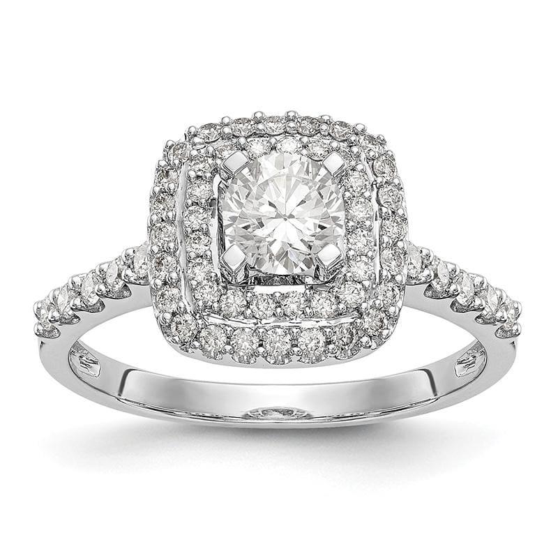 14K White Gold Diamond Semi-Mount Double Cushion HaloEngagement Ring - Seattle Gold Grillz