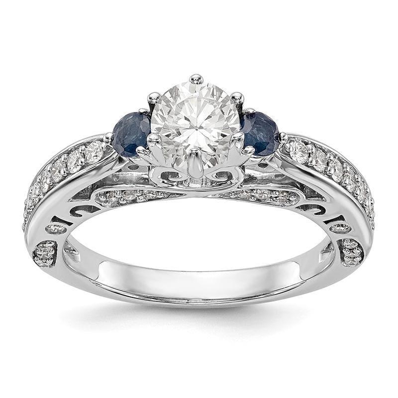 14k White Gold Diamond Semi-Mount w-Sapphire Engagement Ring - Seattle Gold Grillz
