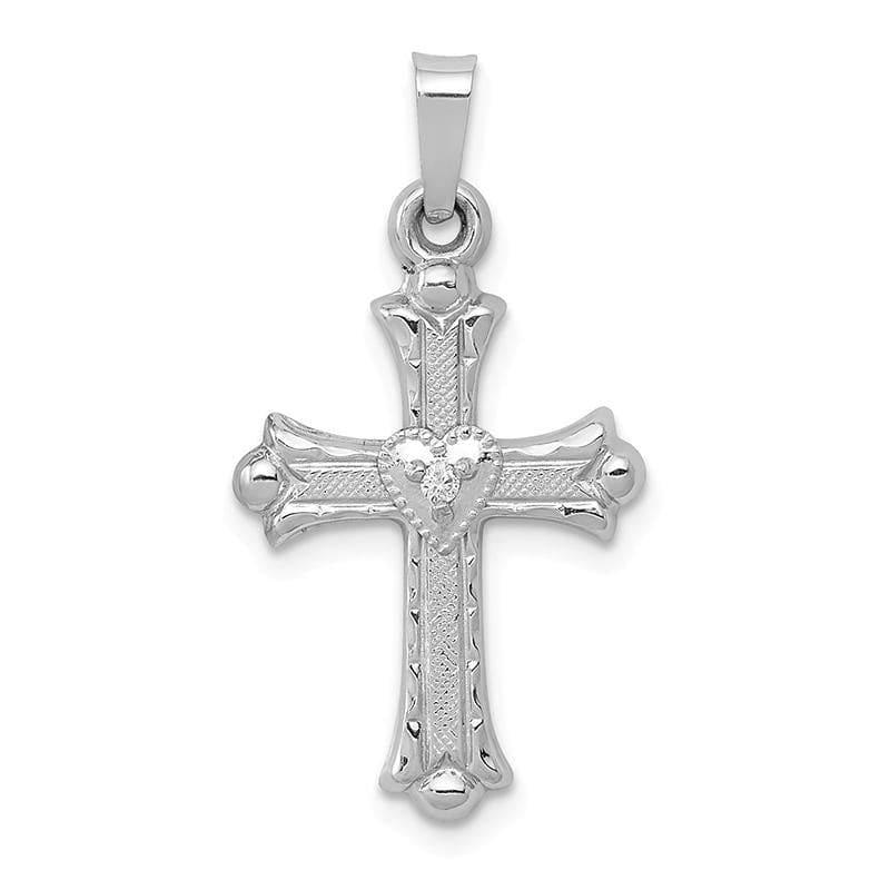 14K White Gold Diamond Textured & Polished Fleur de lis Cross Pendant - Seattle Gold Grillz