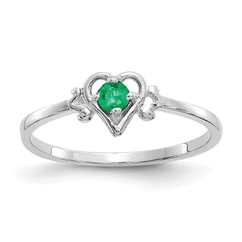 14K White Gold Emerald Birthstone Heart Ring - Seattle Gold Grillz