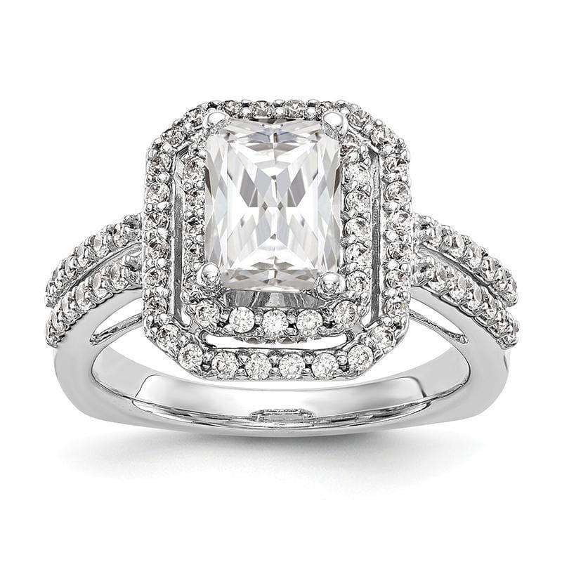14K White Gold Emerald Double Halo Engagement Ring Mounting - Seattle Gold Grillz