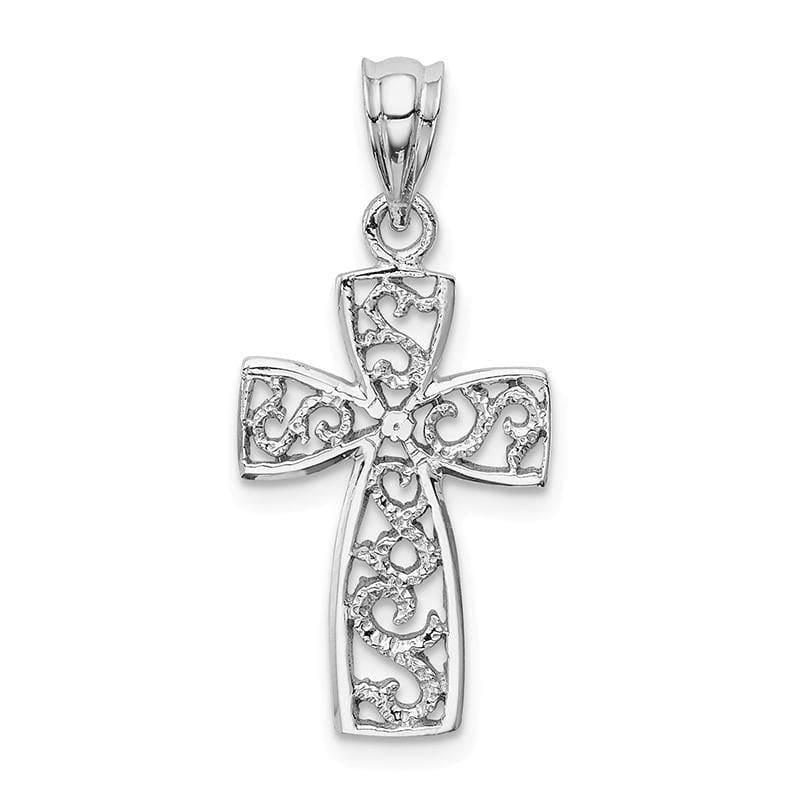 14k White Gold Filigree Cross Pendant. Weight: 1.2, Length: 28, Width: 13 - Seattle Gold Grillz