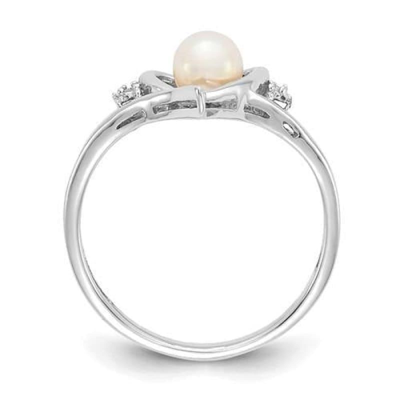 14K White Gold Freshwater Cultured Pearl And Diamond Ring - Seattle Gold Grillz