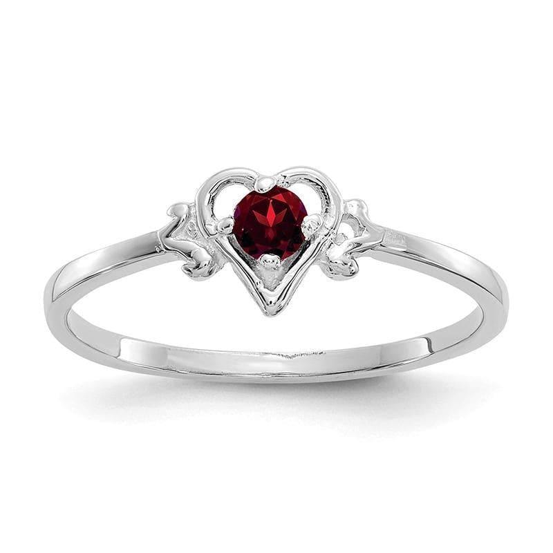 14K White Gold Garnet Birthstone Heart Ring - Seattle Gold Grillz
