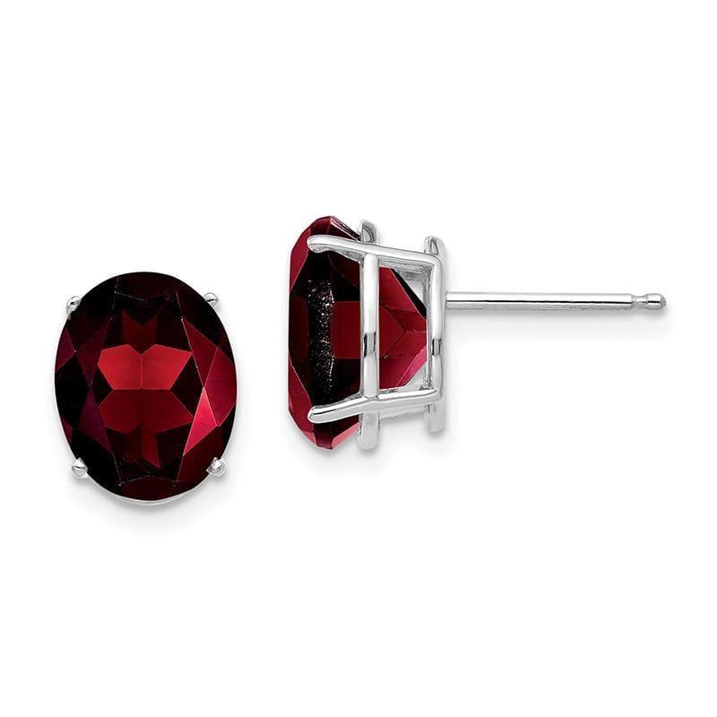 14k White Gold Garnet Oval Stud Earrings - Seattle Gold Grillz
