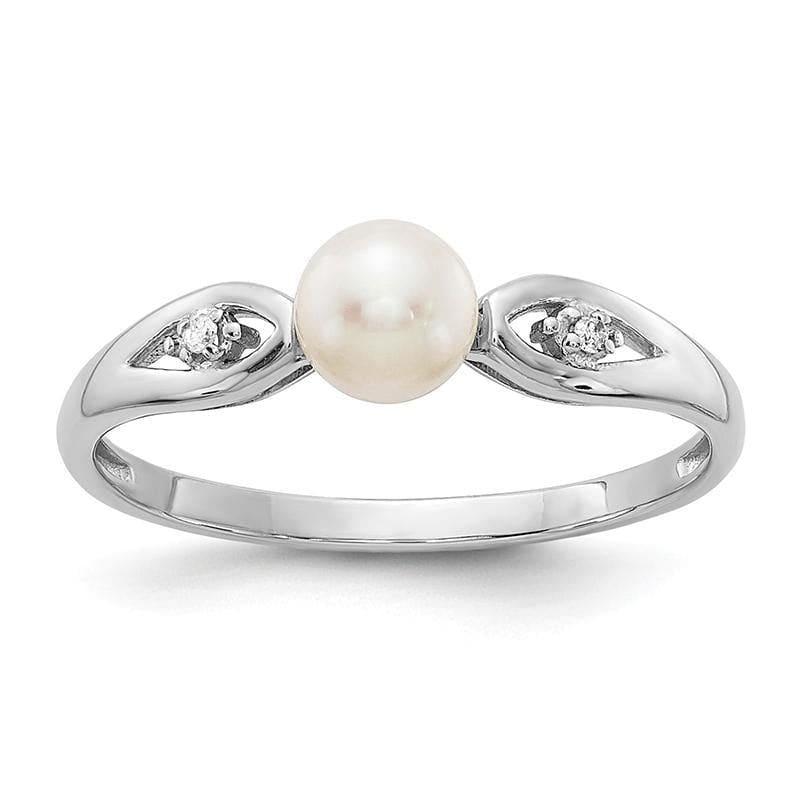 14k White Gold Genuine FW Cultured Pearl Diamond Ring - Seattle Gold Grillz