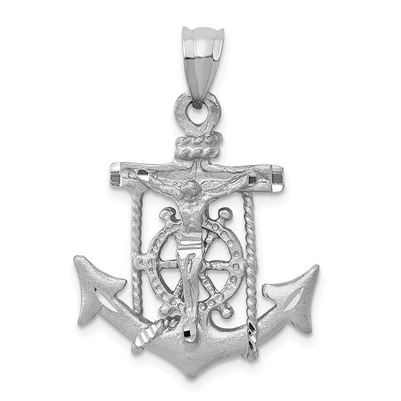 14k White Gold Mariners Cross Pendant - Seattle Gold Grillz