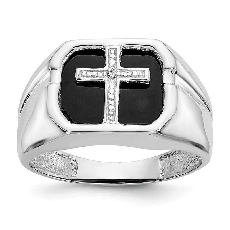14k White Gold Mens Onyx Diamond Cross Designed Ring - Seattle Gold Grillz