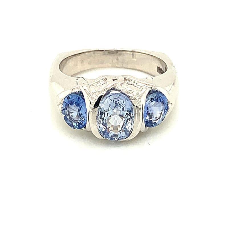 14k White Gold Oval White & Blue Sapphire Ring - Seattle Gold Grillz