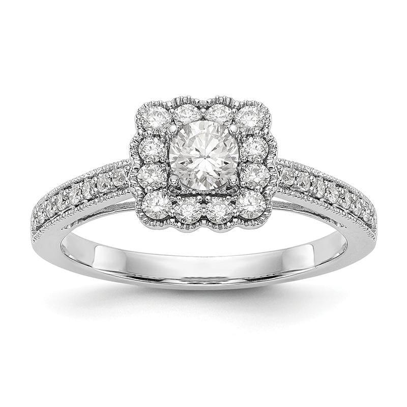 14K White Gold Peg Set Diamond Semi-Mount Cushion Halo Engagement Ring - Seattle Gold Grillz