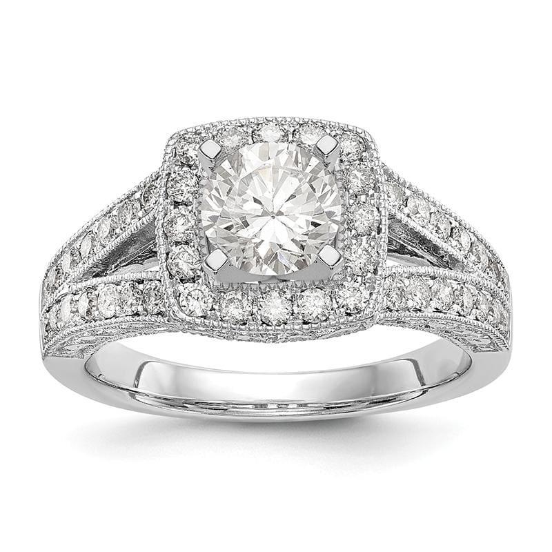 14K White Gold Peg Set Diamond Semi-Mount Cushion Halo Engagement Ring - Seattle Gold Grillz