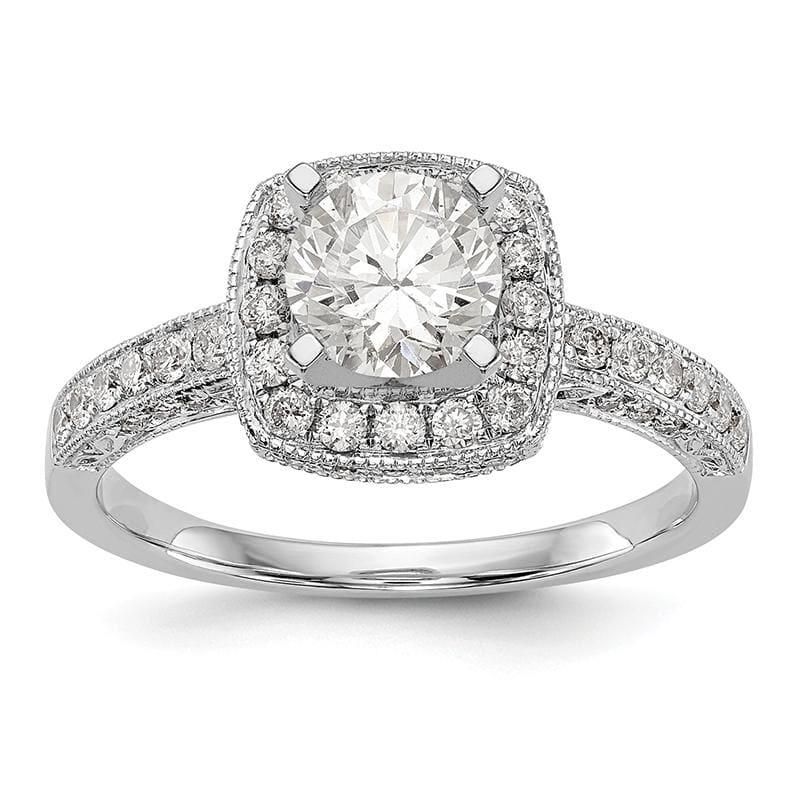 14K White Gold Peg Set Diamond Semi-Mount Cushion Halo Engagement Ring - Seattle Gold Grillz