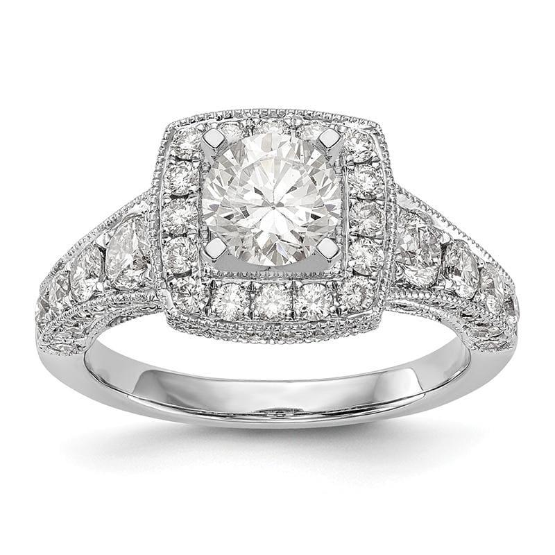 14K White Gold Peg Set Diamond Semi-Mount Cushion HaloEngagement Ring - Seattle Gold Grillz