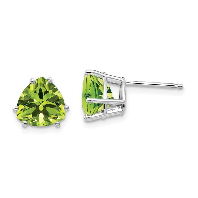 14k White Gold Peridot Trillion Stud Earrings 3 - Seattle Gold Grillz