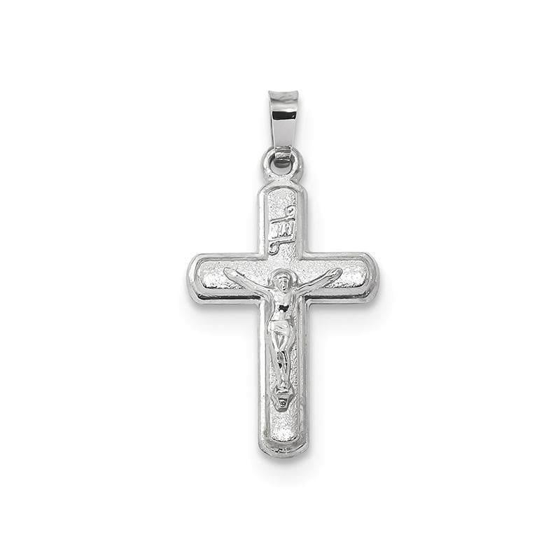 14k White Gold Polished and Satin INRI Crucifix Pendant - Seattle Gold Grillz