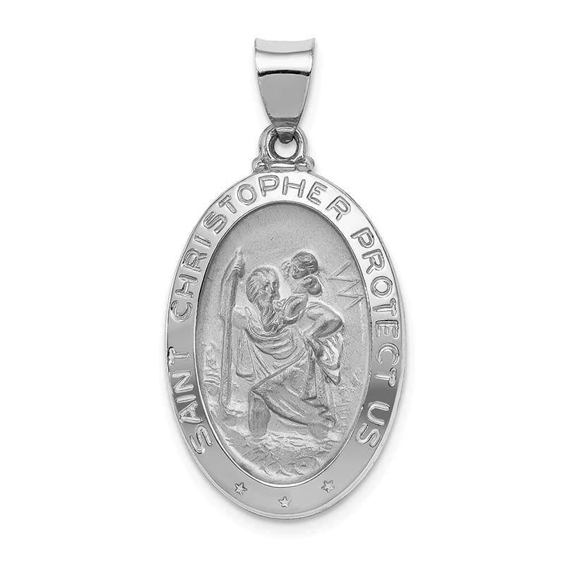 14k White Gold Polished and Satin St. Christopher Medal Pendant 4 - Seattle Gold Grillz