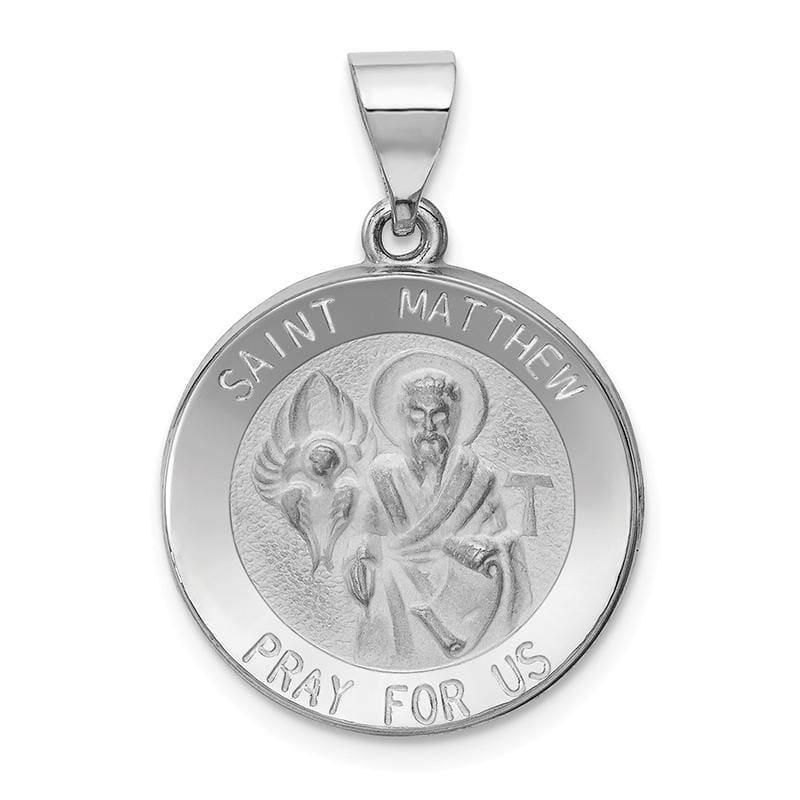14k White Gold Polished and Satin St. Matthew Pendant - Seattle Gold Grillz