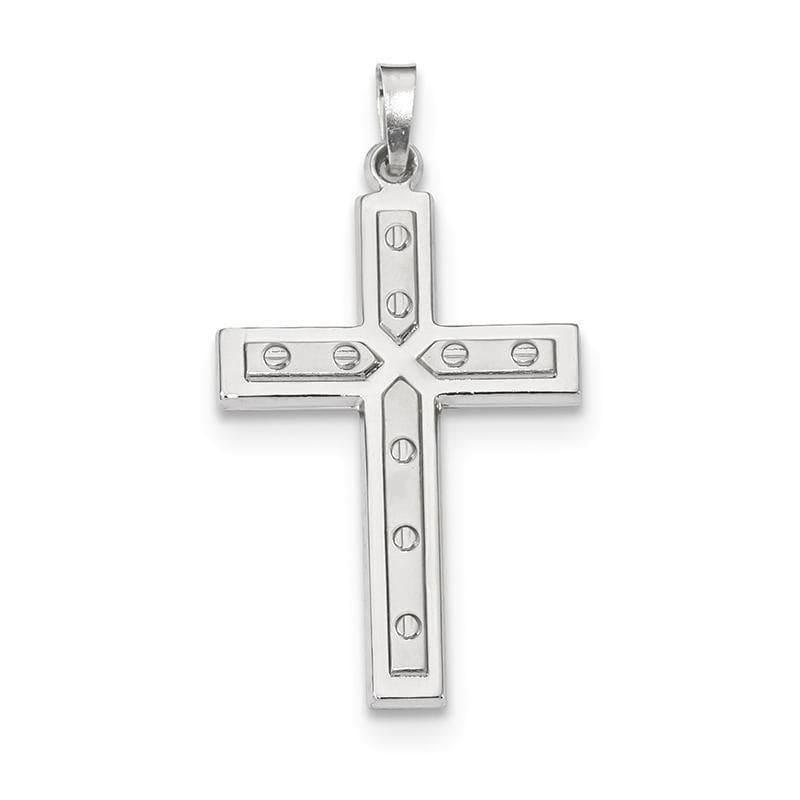 14k White Gold Polished and Satin w-Dots Cross Pendant - Seattle Gold Grillz