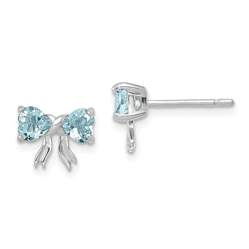 14k White Gold Polished Aquamarine Bow Post Earrings - Seattle Gold Grillz