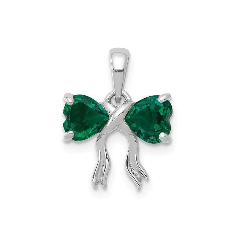 14k White Gold Polished Created Emerald Bow Pendant - Seattle Gold Grillz