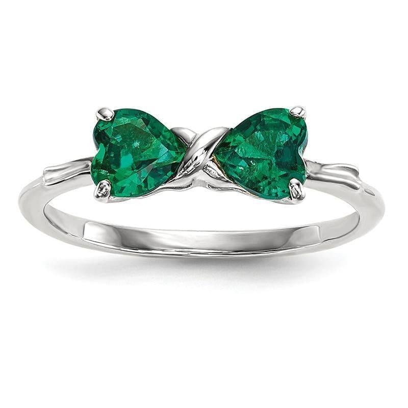 14k White Gold Polished Created Emerald Bow Ring - Seattle Gold Grillz