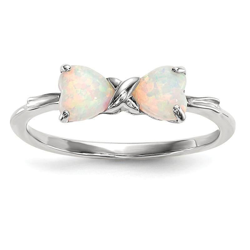 14k White Gold Polished Created Opal Bow Ring - Seattle Gold Grillz