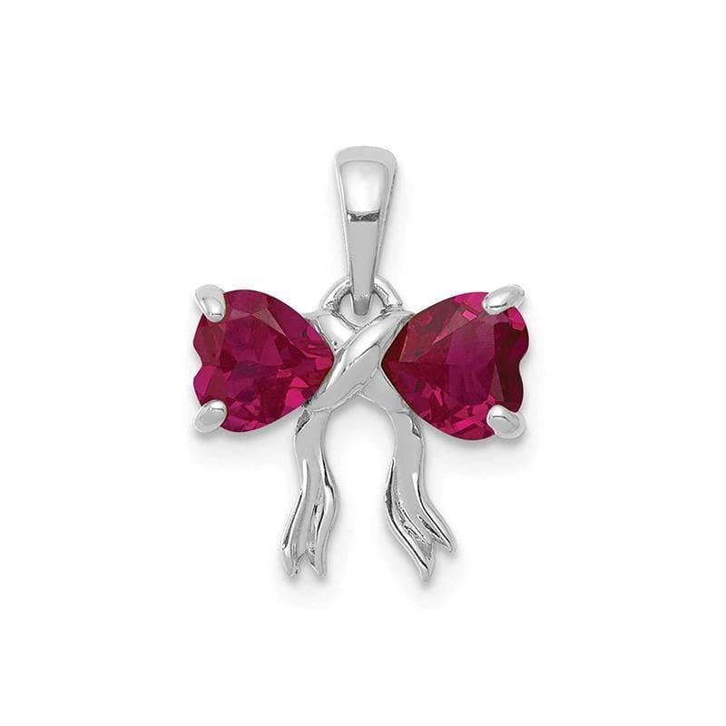 14k White Gold Polished Created Ruby Bow Pendant - Seattle Gold Grillz