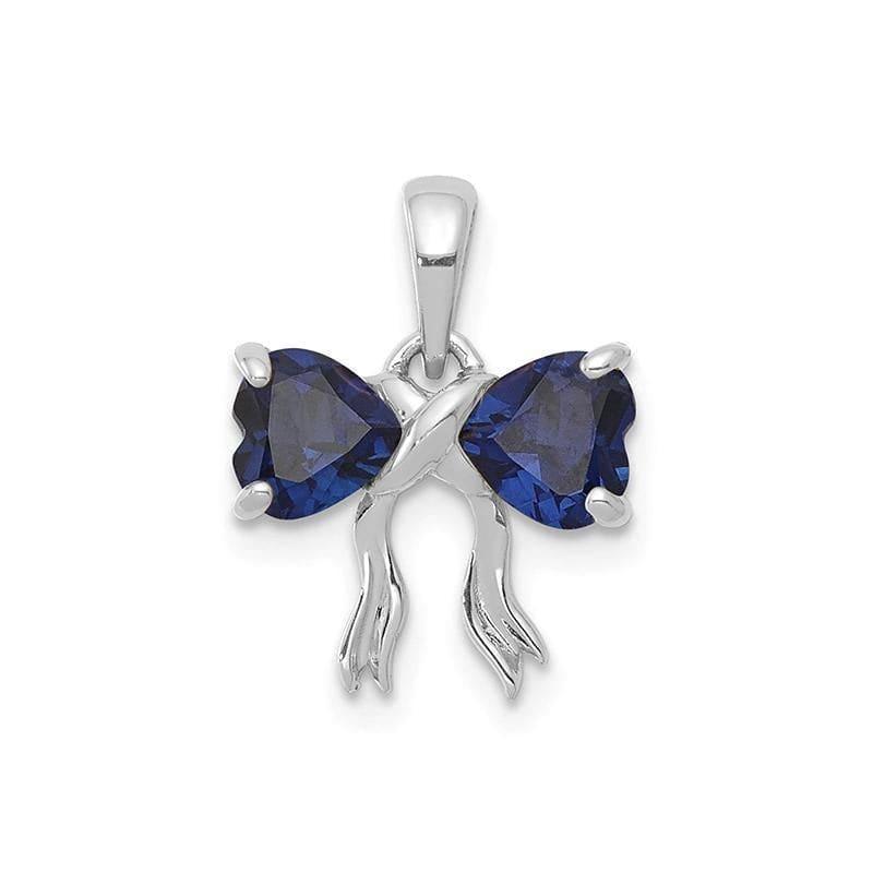 14k White Gold Polished Created Sapphire Bow Pendant - Seattle Gold Grillz