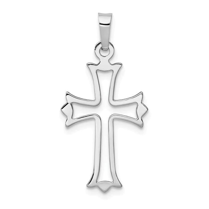 14k White Gold Polished Cut out Fleur de Lis Cross Pendant - Seattle Gold Grillz