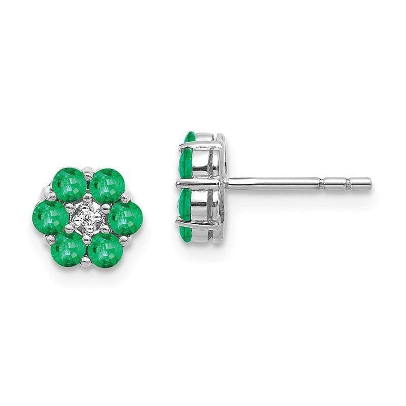 14K White Gold Polished Emerald & Diamond Post Earrings - Seattle Gold Grillz