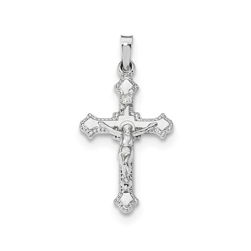 14k White Gold Polished INRI Crucifix Pendant - Seattle Gold Grillz