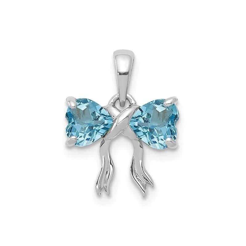 14k White Gold Polished Light Swiss Blue Topaz Bow Pendant - Seattle Gold Grillz